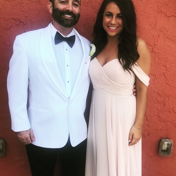 Dessy Collection Lux Off The Shoulder Chiffon Gown - Picture 3 of 9